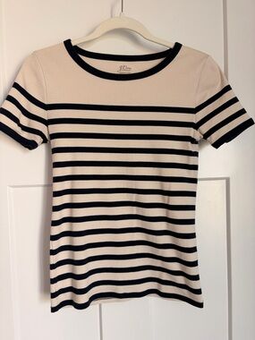 J. Crew Cream and Navy Striped Short Sleeve Top